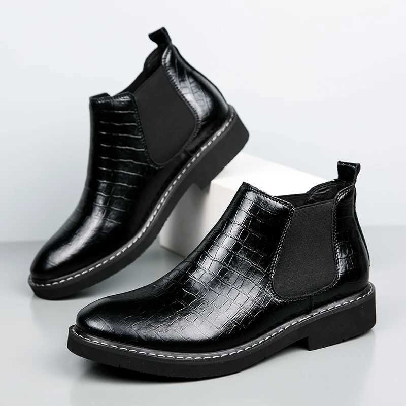Mens SolidColor Crocodile Embossed Casual Ankle Boot For autumn Winter Are Fashionable Comfortable And AntiSlip Walking Boots W251024