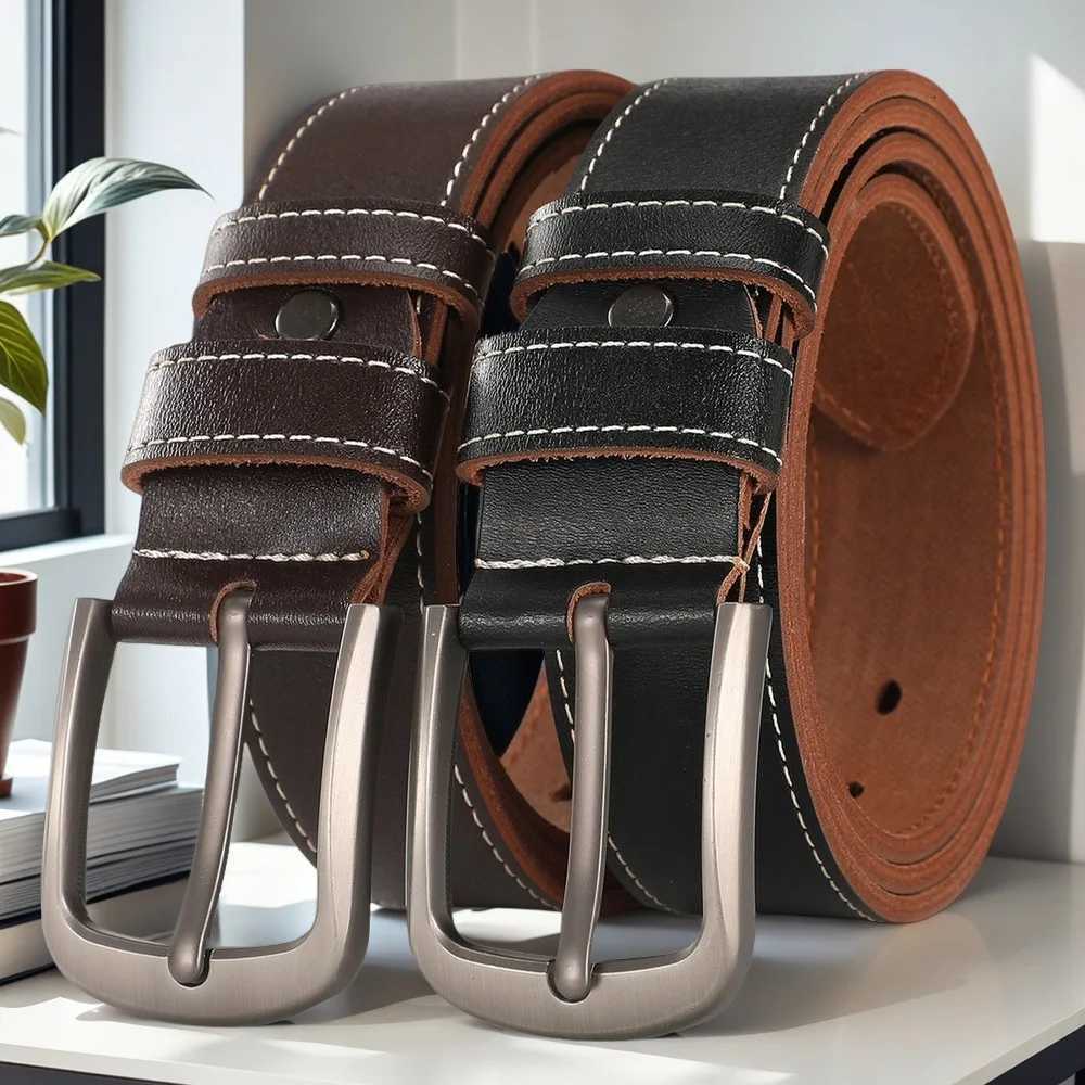 Retro Leather Mens Belt High Quality Buckle Hardware Simple Design Versatile Accessories Fit Jeans Pants Trousers Festival Gift W251024