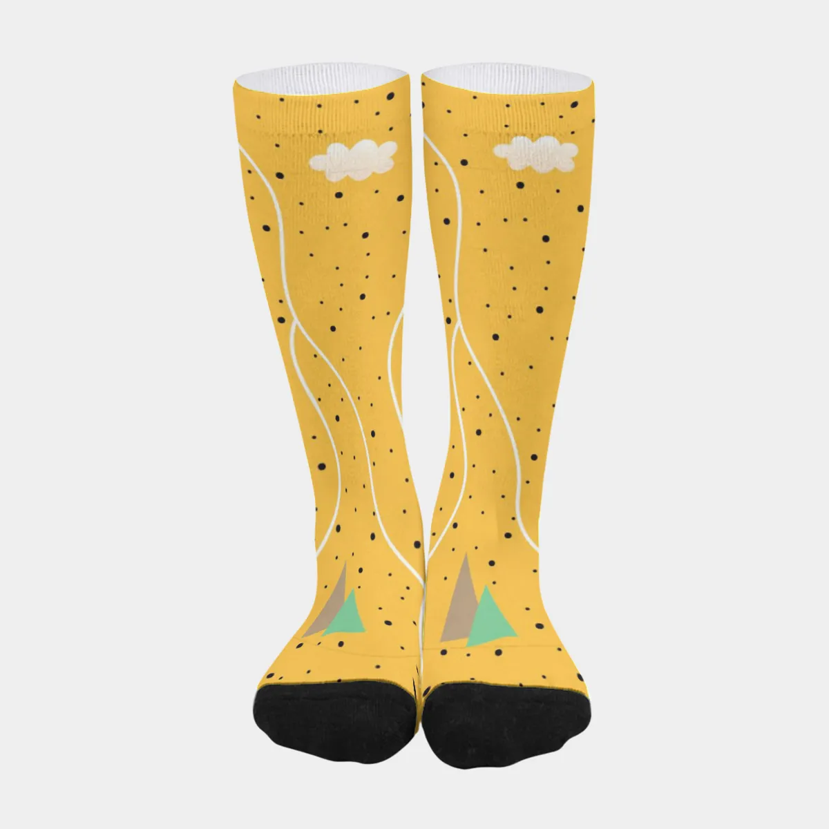 DHgatepod Unisex All-Over Print Crew Socks - 42cm Cotton Blend Long Socks with Black Heel & Toe for EU 37-45
