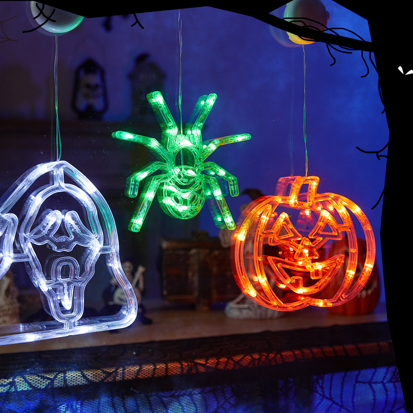Halloween Suction Cup LED Lights, PVC Pumpkin/Witch/Bat/Ghost Face/Gnome Shaped Decorative Lights for Window Halloween Decoration160---WSJXP