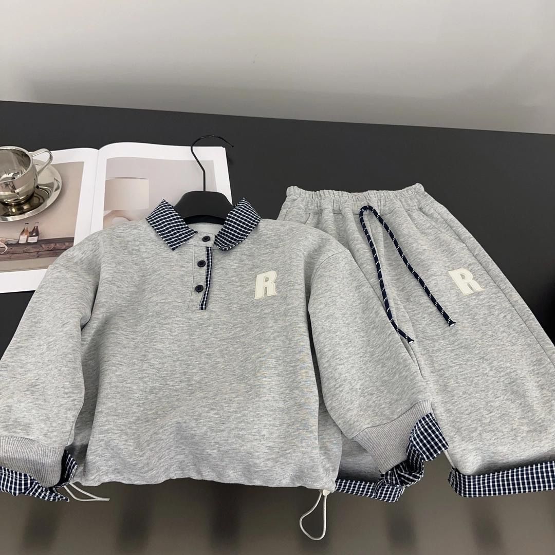 Kids Clothing 2025 Free Shipping Children's 2-Piece Hoodie Set, Mock Layered Shirt Collar Style for Spring/Autumn