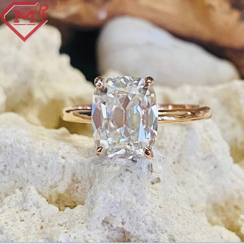 Solitaire Engagement Ring Antique 14k Yellow Gold 4 Claws 35ct Cushion Old Mine Cut Moissanite Ring