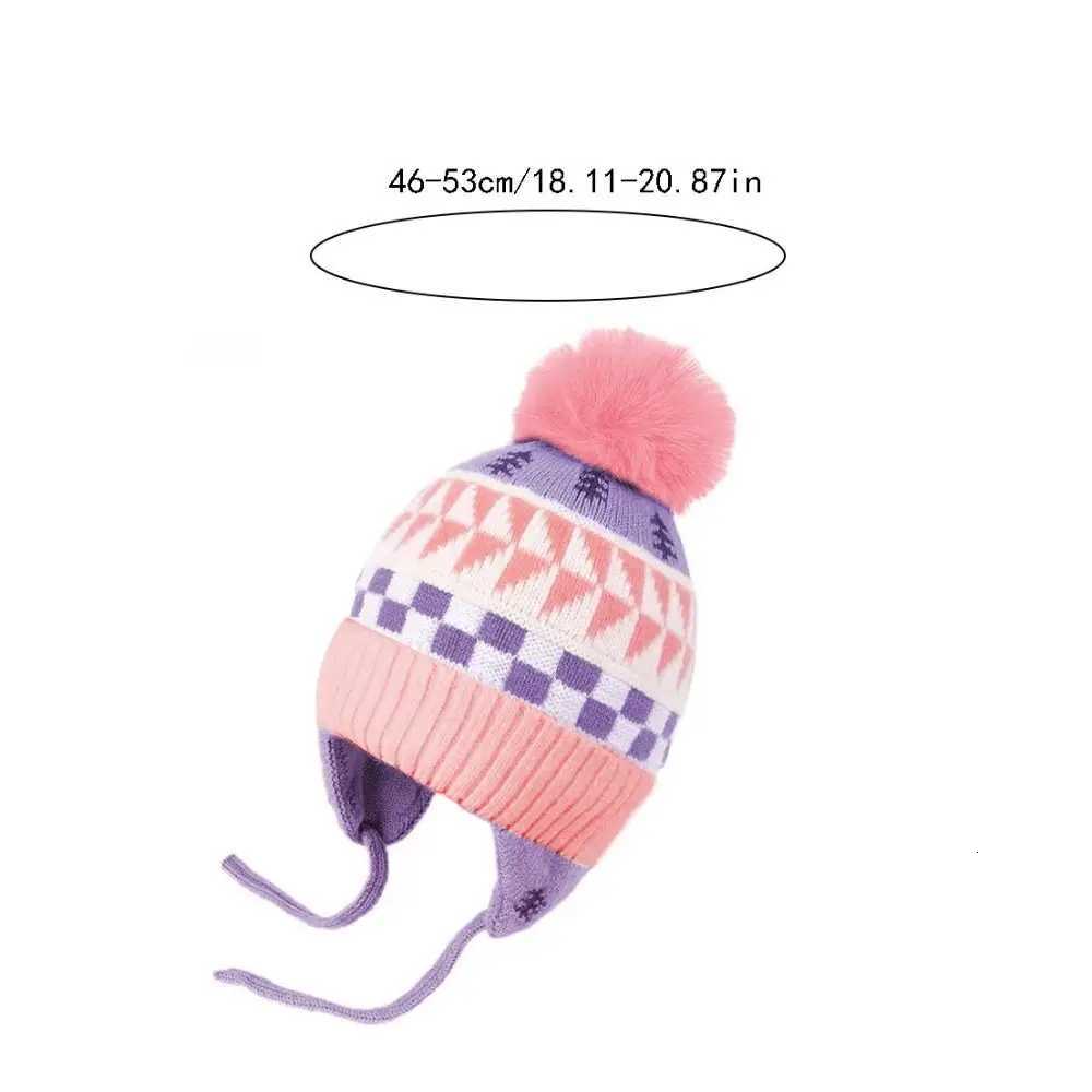 Lovely Jacquard Baby Knitted Hat Hairball Warm Children Beanies Cap Thicken Fleece Wool Kids Earmuffs Cap WindproofL251024