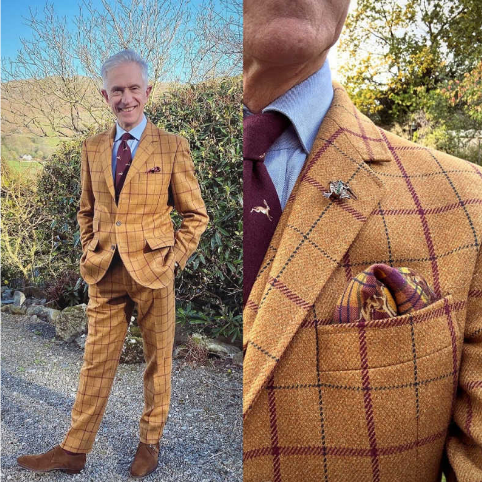 Plaid Men Suit Tailor-Made Fashion 2 Pieces Blazer Pants Double Breasted Lapel Formal Business Causal Party Tailored