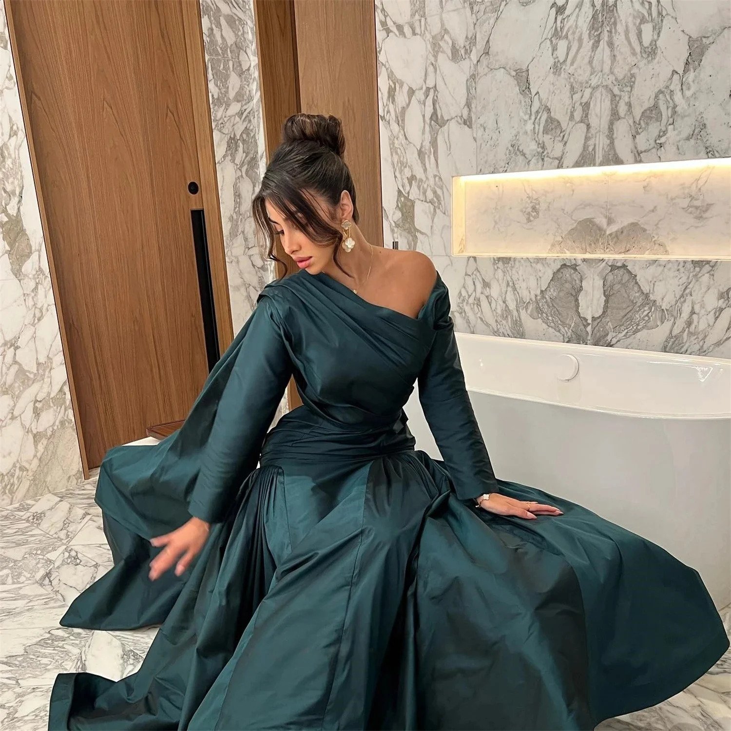 Teal Formal Long Sleeves Bespoke Occasion Gown Evening Dresses Prom Pastrol Unisex Retro Dubai Saudi Arabic Customized 251023