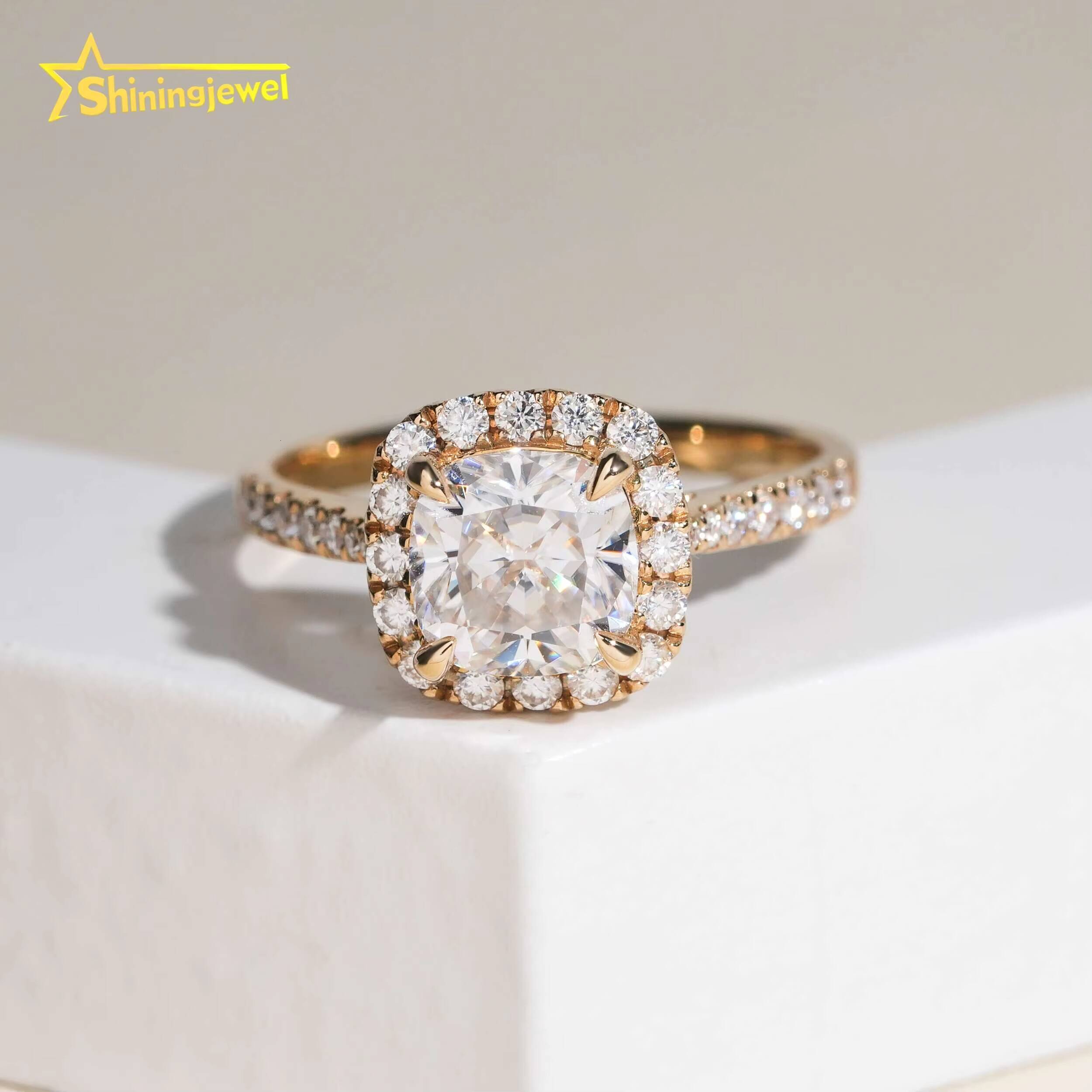 14K Solid Gold VVS Cushion Cut Moissanite Diamond Women Engagement Ring Half Eternity Band Hip Hop Jewelry Wedding Band