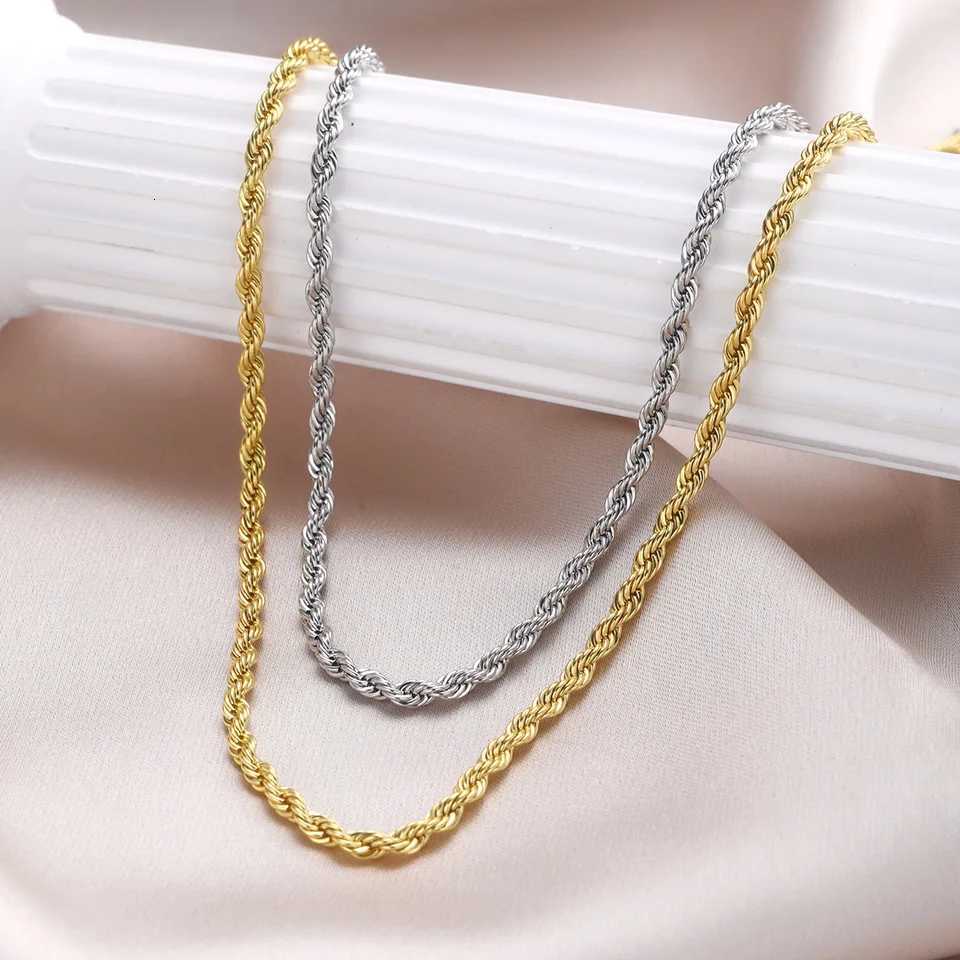 New Simple Classic Rope Chain for Men Women Necklace Casual Punk Stainl Steel Figaro Twisted Cuban Chain Necklace JewelryXJ251024