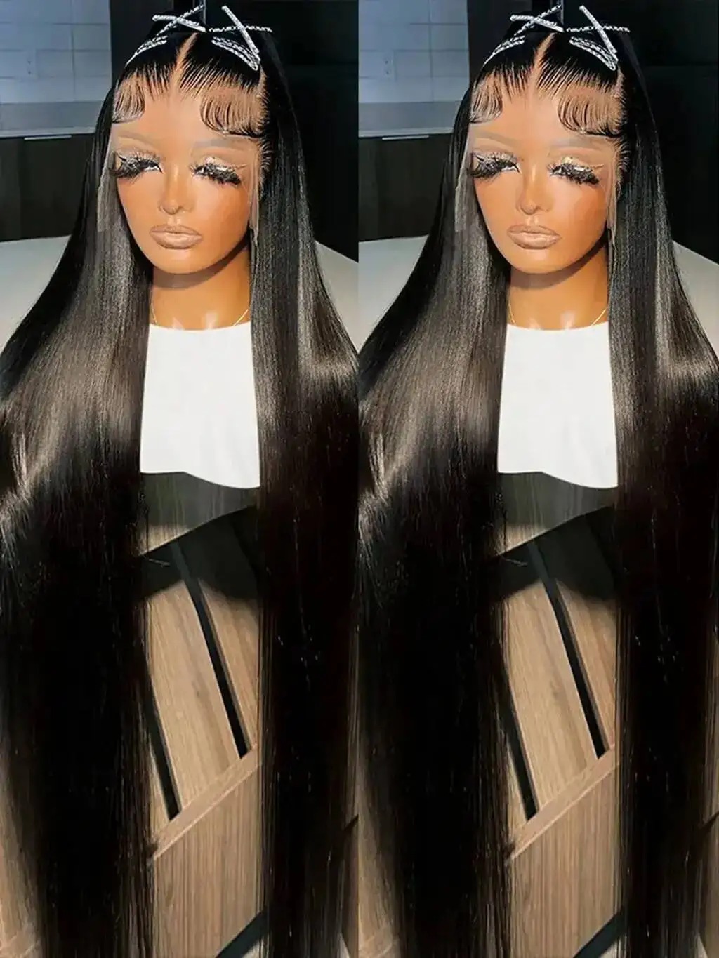 13x4 Long Straight Human Hair Wig Synthetic 13X6 HD Lace Frontal Wig For Black Women Prepucked With Baby Hair Glueless Wig Wear And Go