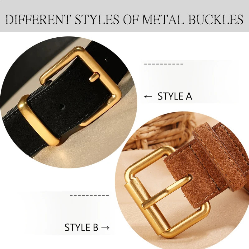 Suede Cowhide Leather Belt for Women Vintage Style with Gold Buckle 33cm Wide Waistband for Dresses Jeans 251013