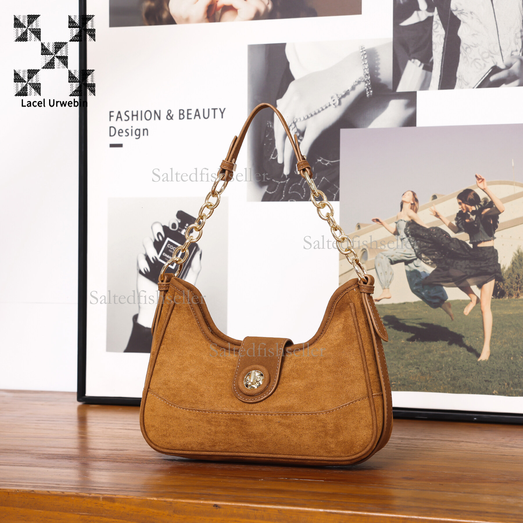 Lacel Urwebin Designer Luxury Suede Women's Handbag High-end New Fashion Autumn And Winter Shoulder Bag Retro Trendy Brand Chain Metal Buckle Cro