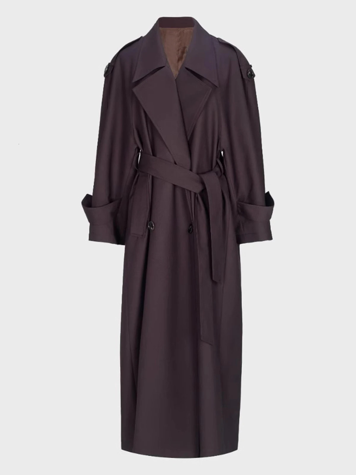 Lautaro Spring Autumn Oversized Khaki Extra Long Dark Purple Trench Coat for Women Double Breasted Elegant y Overcoat 251021