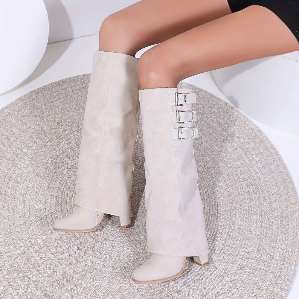Women's Sexy Chunky Round Toe Ankle Boots With Buckle Straps Zipper Closure Faux Cover Upper, Fabric Lined, Rubber Sole - All-Season Versatile Fo