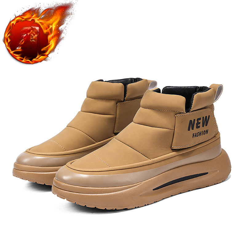Men's designer fashionable snow boots with high top, low cut, smooth leather surface, wool lining, thick insulation shoes, thick wool winter men&