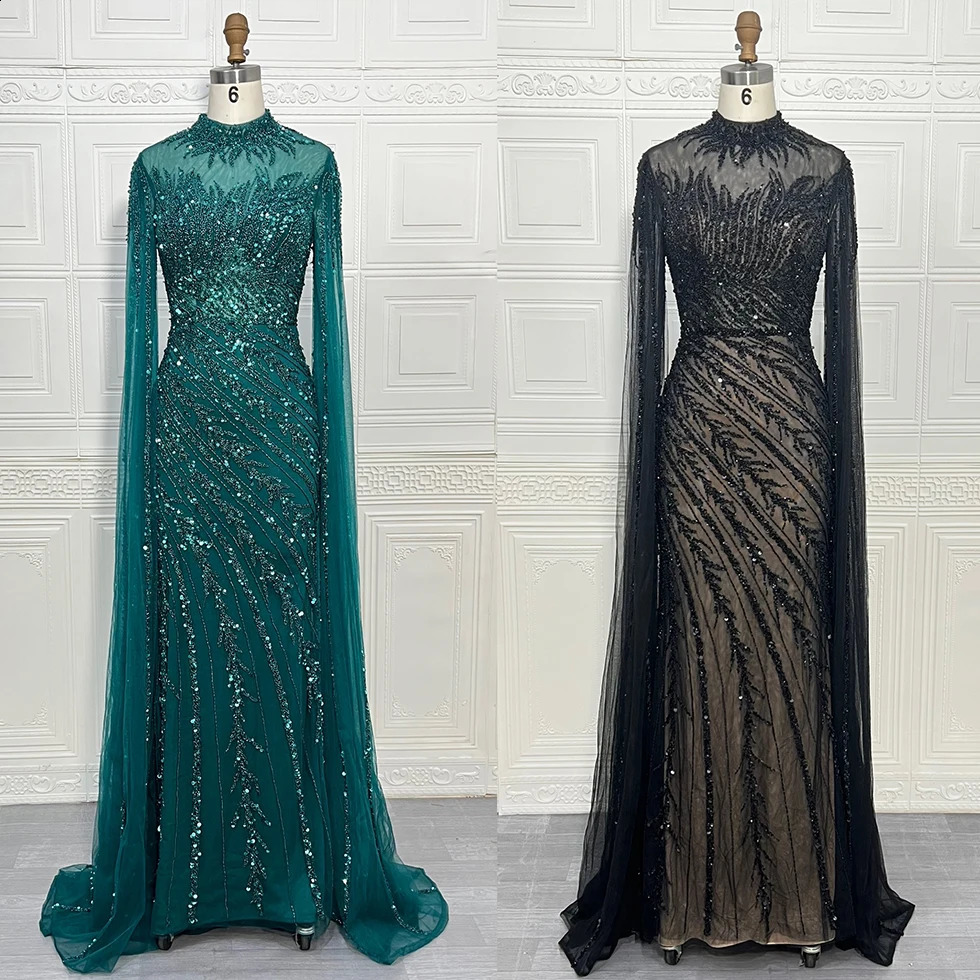 Saudi Arabia Mermaid Beaded Cape Sleeves HighNeck Evening Dresses Dubai Party Gowns for Women Wedding Customized 251023