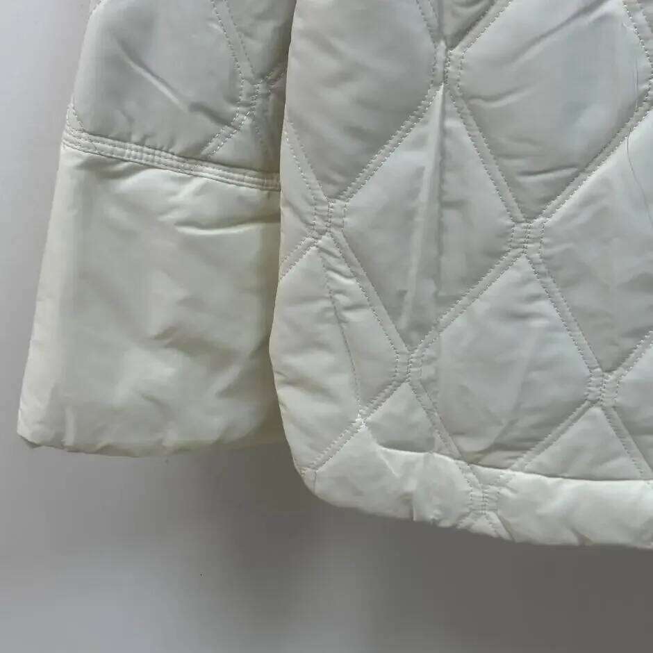 Clearance Price Women New Olive Color Detachable Ruffled Quilted Lapel Jacket Thin Cotton Coat