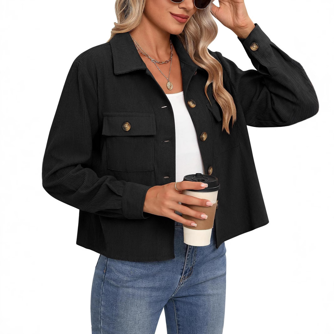 2025 Women's Fashion Casual Short Corduroy Button-Up Crop Jacket Top