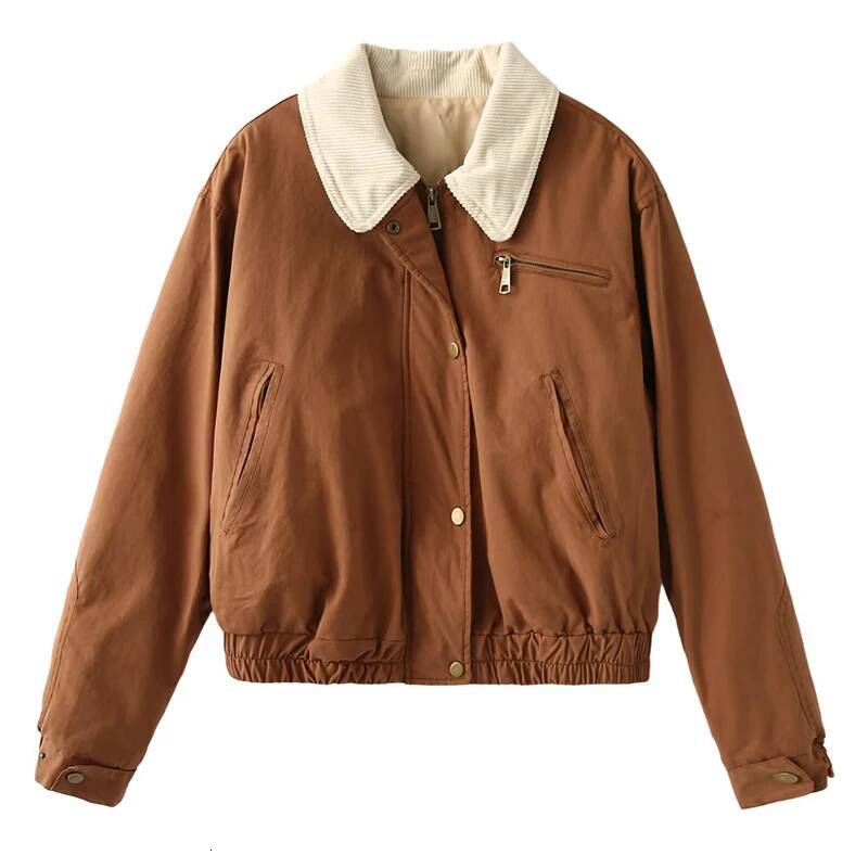 Vintage Cotton-padded Jacket Solid Simple Style Winter Warm Coat Retro Long Sleeves Lady Streetwear High Street Zipper Cool Tops dongdumaoyi