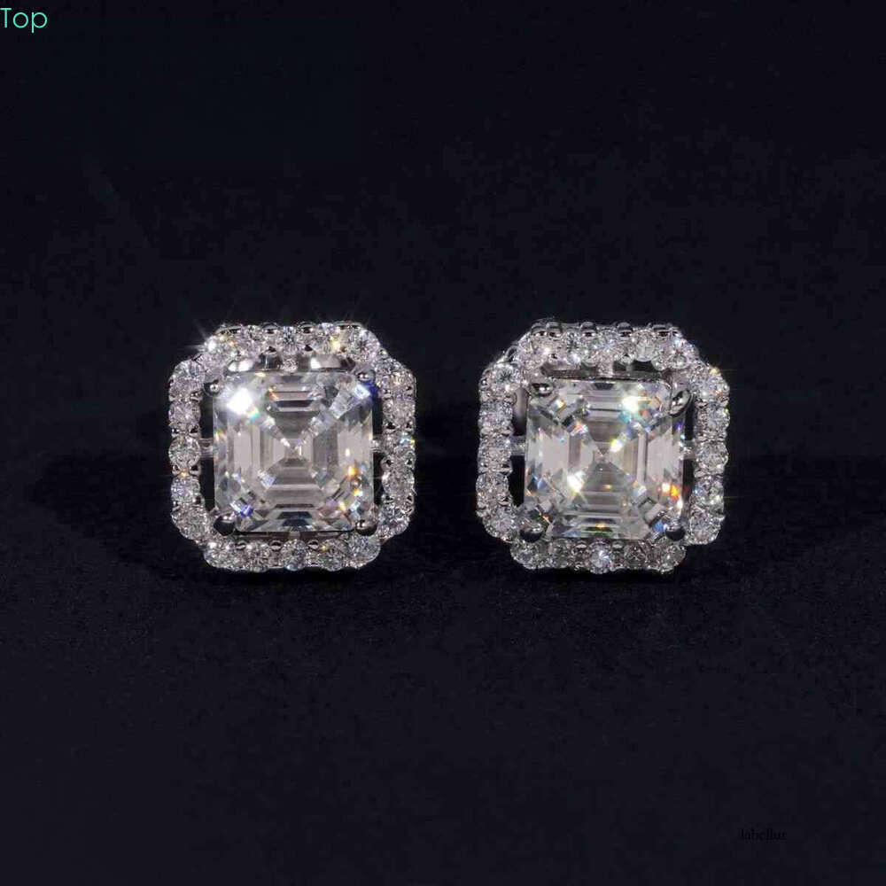 New Stocks Men Women D Color VVS Asscher Cut Moissanite Stud Fashion Jewelry Sier Hip Hop Earrings