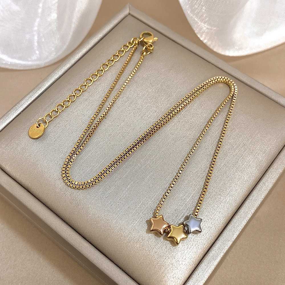 Cute Triple Color Star Beads Necklace for Women Girls Fashion Gold Plated Stainl Steel Charm Necklaces Waterproof JewelryXJ251024