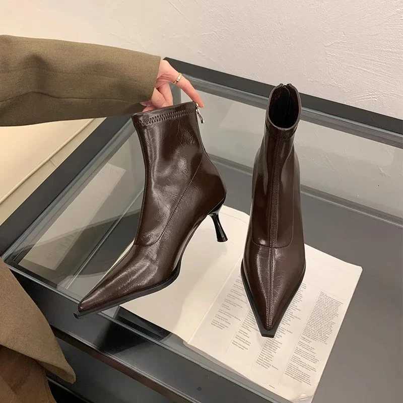 Womens High Heel Short Boots 2025 New Pointed Toe Ladies Fashion Thin Boots Sexy Solid Color Stiletto Woman Causal Ankle Boots W251024