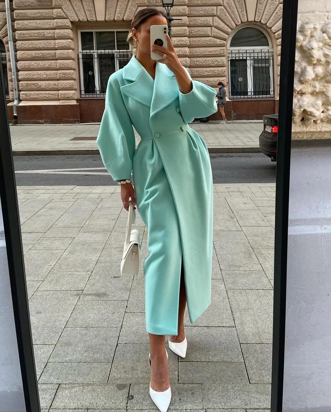 Faionable Lantern Sve Large Collar Woolen Coat Autumn Winter Street Sle Suit Collar Double Breasted Long Coat 251020