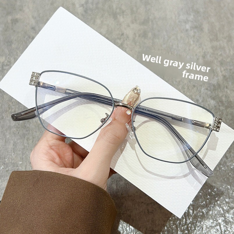 Diamond-Encrusted New Unisex Versatile Metal Frame Internet Celebrity No-Makeup Face-Shaping Decorative Non-Prescription Prescription Glasses