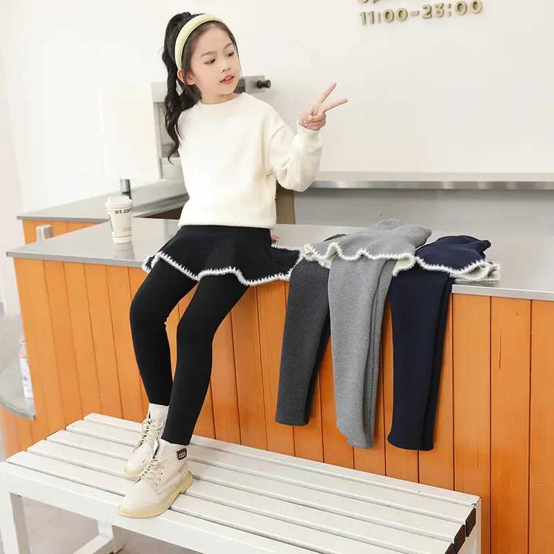 Winter Girl Clothes 310Y Kids Leggings Fake Two Piece Skirt Pants Warm Fleece Lined Cotton Solid Color Thickened TrousersT251024