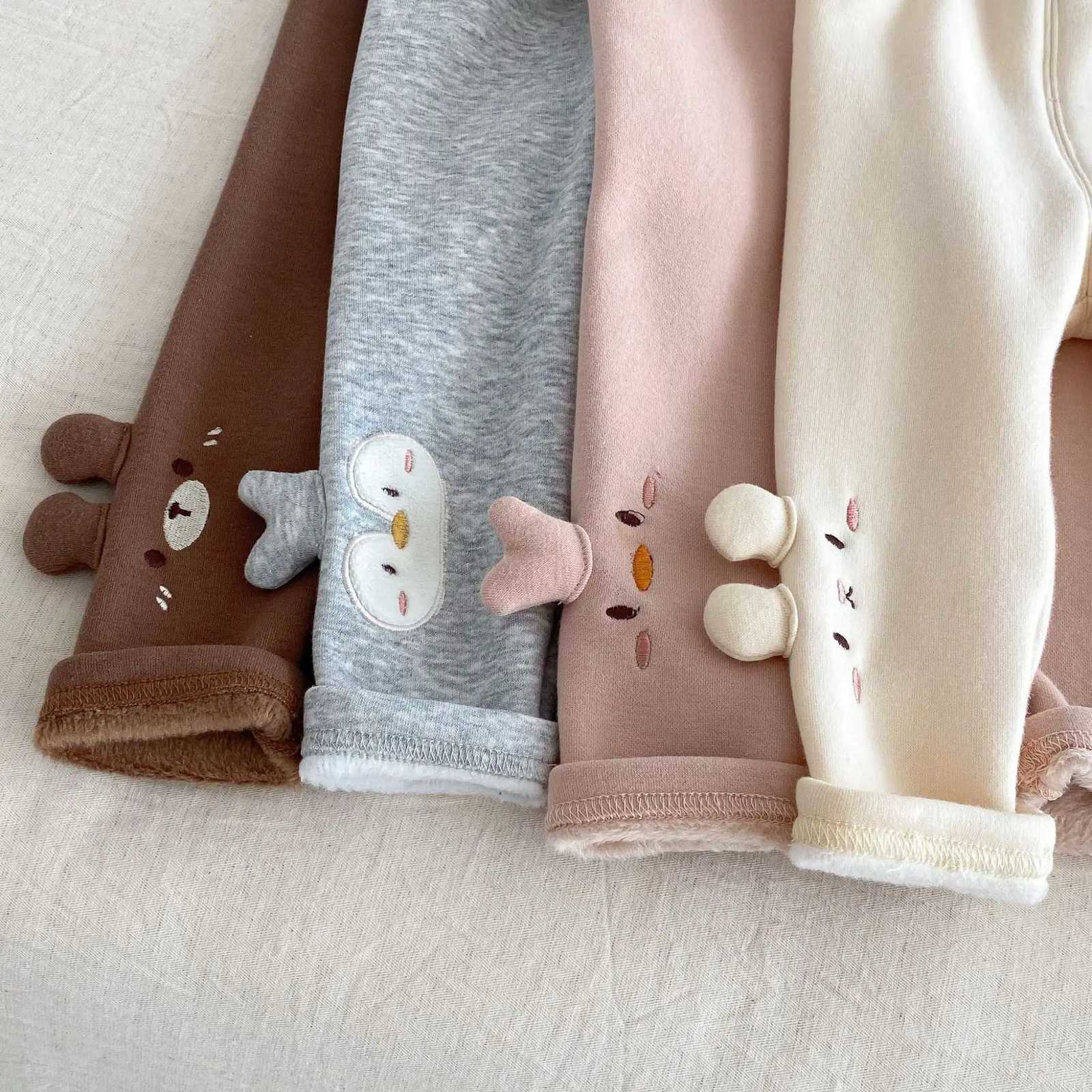 05Y Baby Girl 3D Ear Decor Thickened Pants 2025 Winter Kids Clothes Girls Fleece Lined Leggings Cute Warm New Bottoms PantsT251024