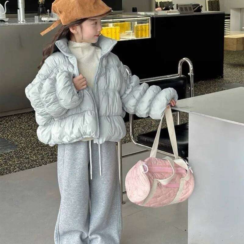 New Girls' Down Jacket With Bread-Style Design - Warm Toddler Winter Coat Short Sleeve Outerwear For Kids