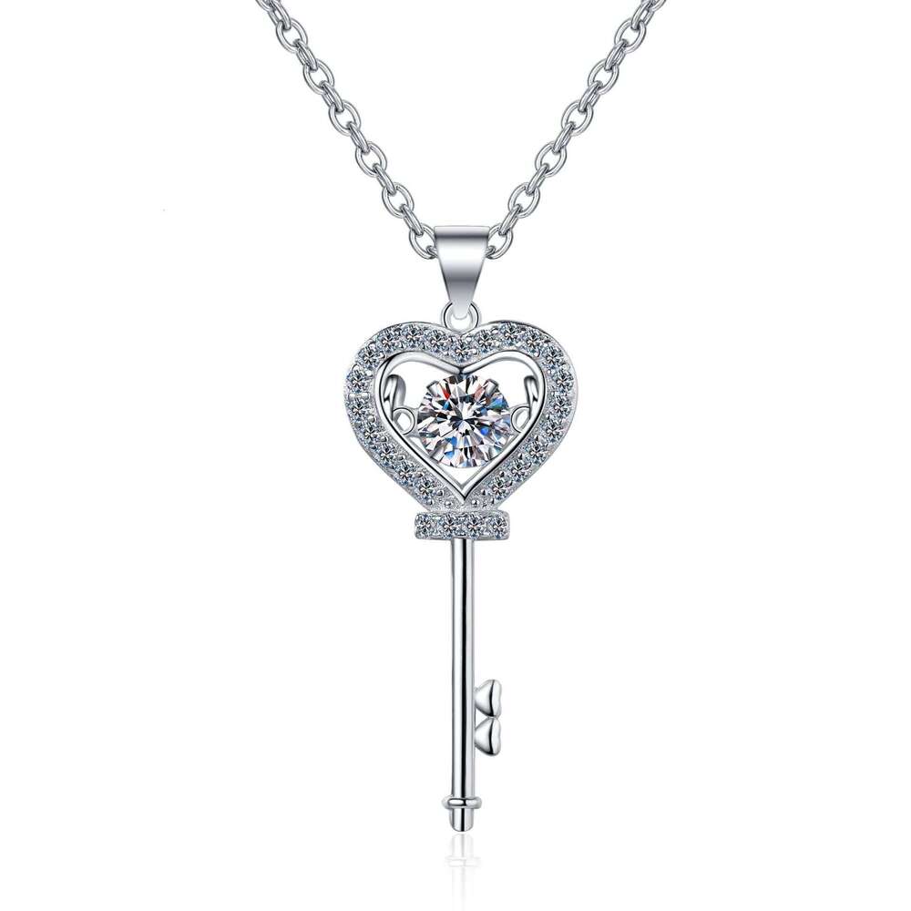 DHCollections-- Sterling Sier Lock Love Inlaid Women Engagement Straight 50 Points Dynamic Moissanite Necklace