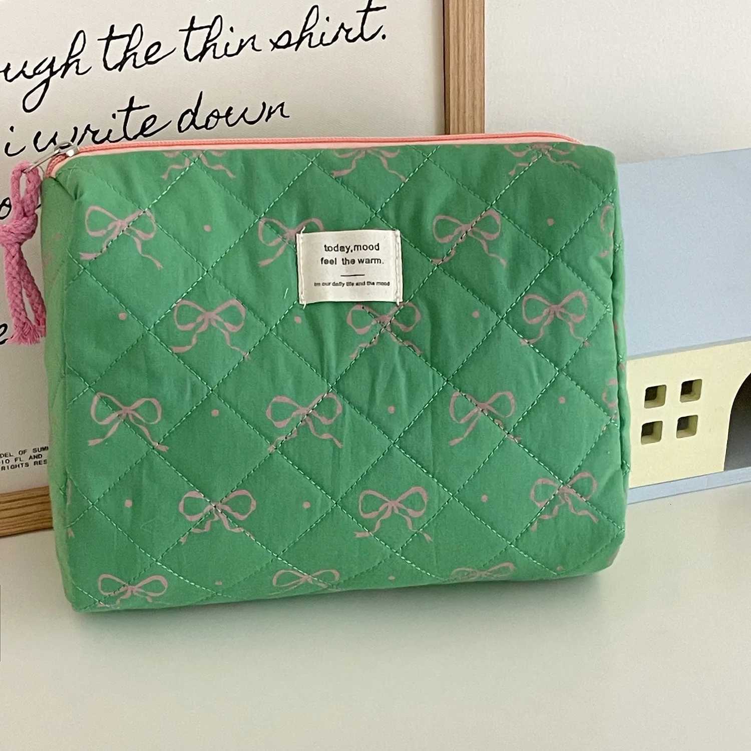 Sweet Bow Casual Womens Cosmetic Bags Contrast Color Ladies Toiletry Storage Bag Travel Portable Female Makeup Case HandbagsT251024