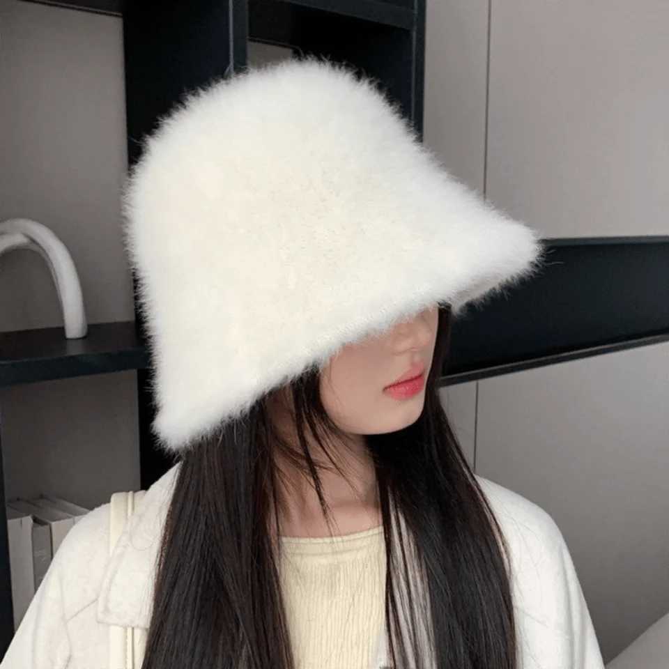 Fashion Knitted Plush Bucket Cap Furry Solid Color Winter Fisherman Hat Warm Windproof Anticold Bucket Hat CyclingL251024
