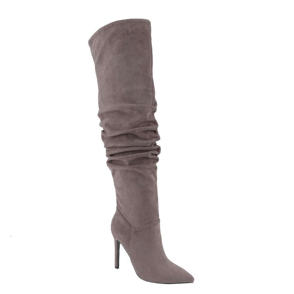 Women's Sexy Pointed Wrinkled Stiletto Over-The-Knee Boots, Fashionable Long Boots For Nightclubs And Evening Parties