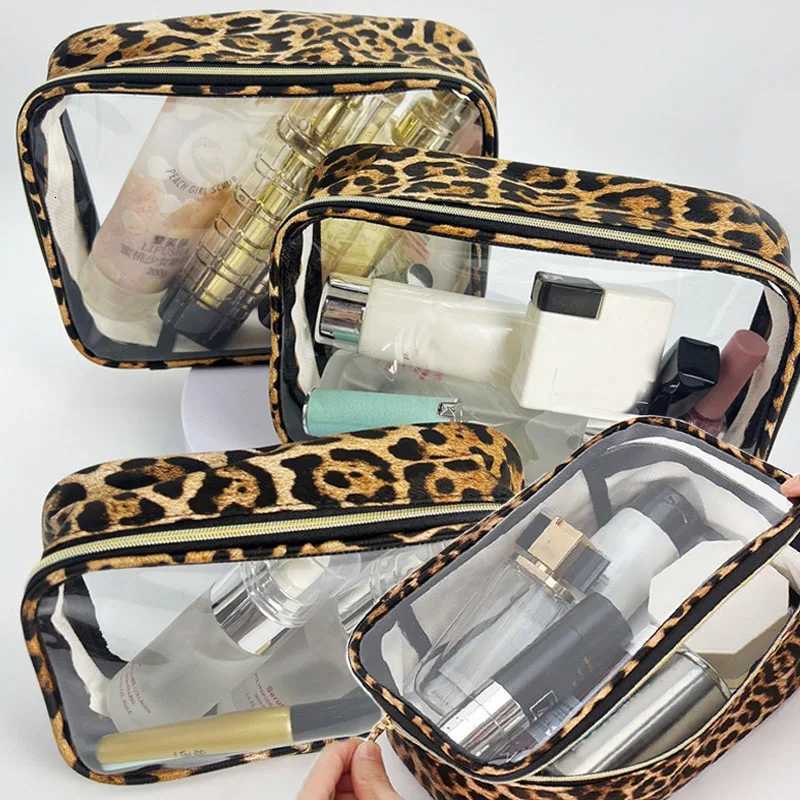 SML Leopard Print Clear Makeup Bag Large Capacity Waterproof Transparent Cosmetic Bag Travel MakeUp Cosmetic Organizer ZipperT251024