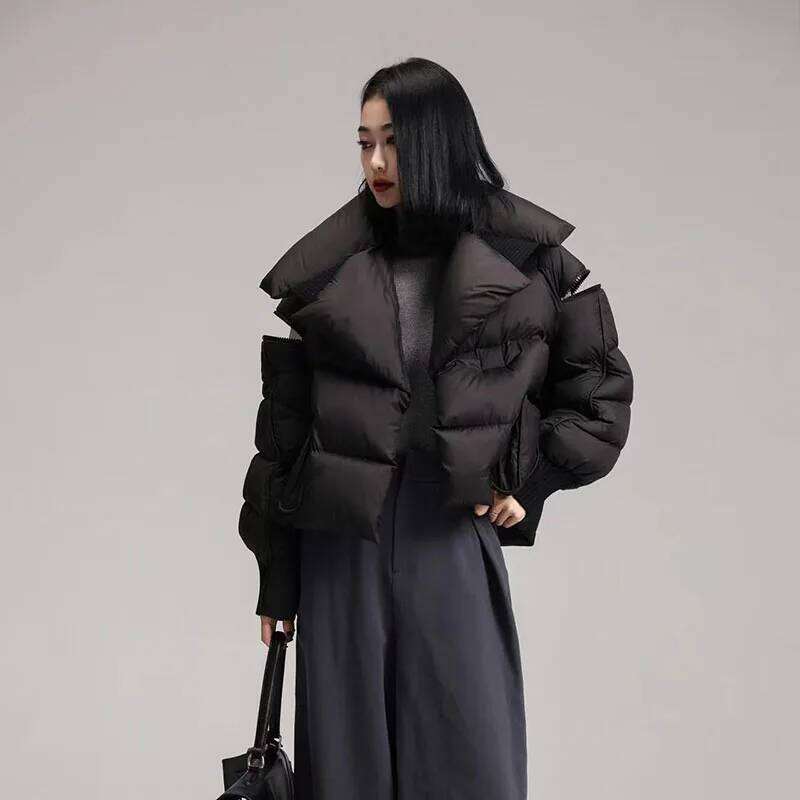 Overcoat 2025 New Fashion Winter White Duck High Quality Knitted Patchwork Lapel Women Down Jacket Coats Designer Women