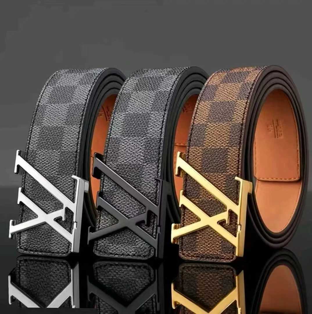 Luxury Mens Checkered Pattern Genuine Leather Belt Premium Cowhide Automatic Buckle 35cm Wide for Business Casual C251024