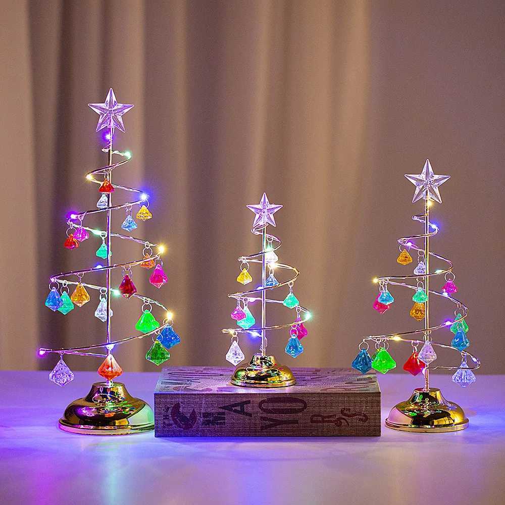 Crystal Christmas Tree Lamp Night Lights Battery Operated Desk Table Lamp Decorative Iron Tree for Living Room Bedroom C251115