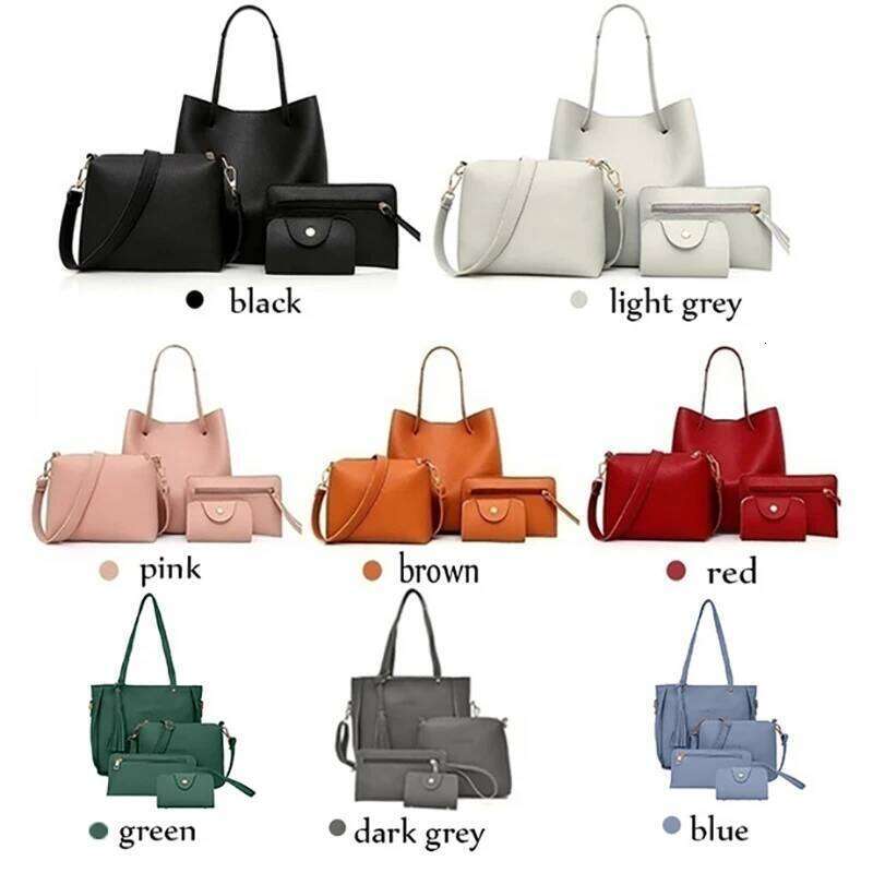 4Pcs/Set Ladies Leather Polyester Shoulder Handbag Messenger Bag Set 9 Colors