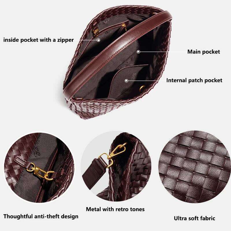 Woven For Women Shoulder Vegan Leather Tote Bag Summer Beach Retro Purse And Handbag With Adjustable Strap