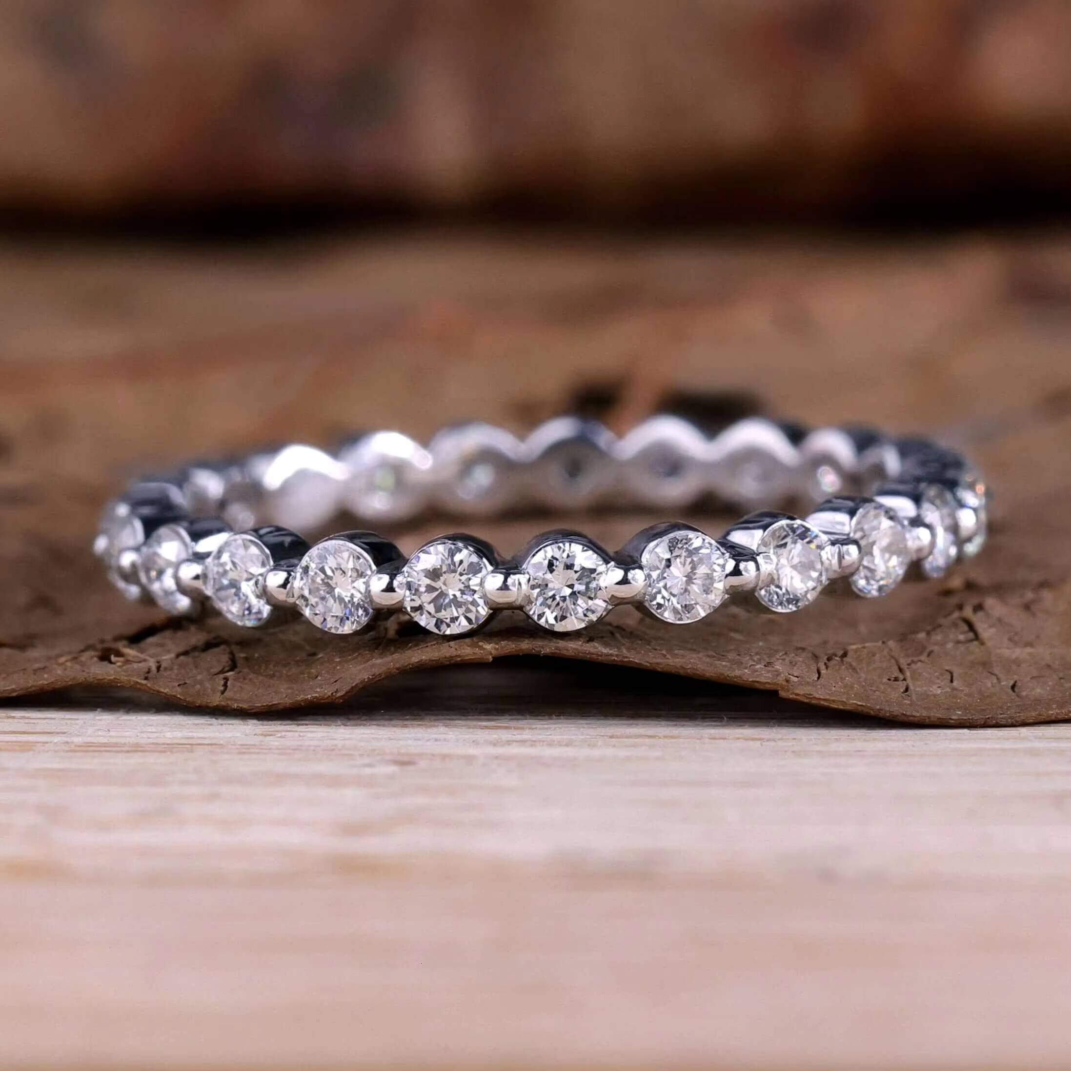 Gia Igi Certified CVD HPHT Lab Grown Diamond 14k18k Solid Gold Floating Bubble Wedding Band Ring Full Eternity Band