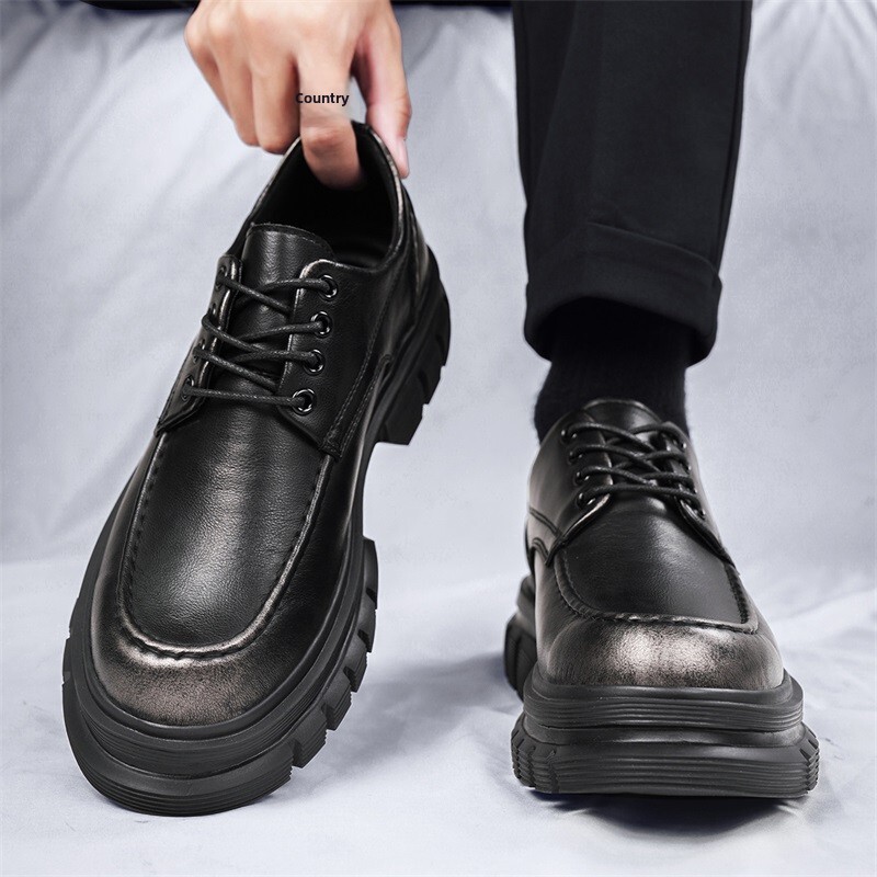 Paul Camel Men's Shoes Genuine Leather Business Casual Footwear Thick-Soled Low-Cut Work Shoes Height-Increasing Martin Boots for Daily Use