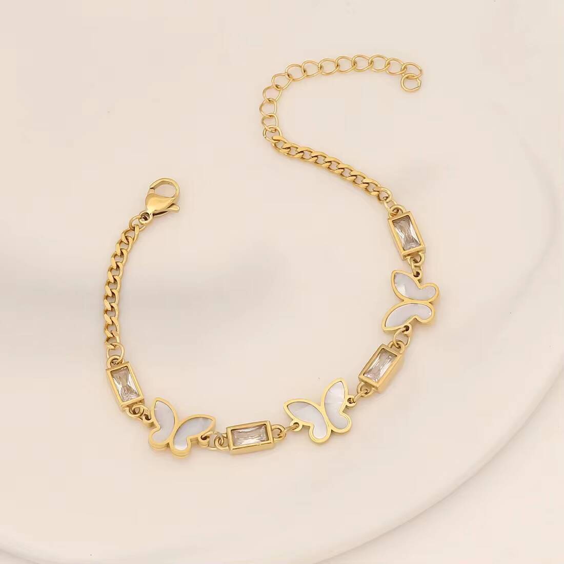 Wholesale European and American Fashion Niche Design White Butterfly Diamond Square Chain Titanium Steel Bracelet