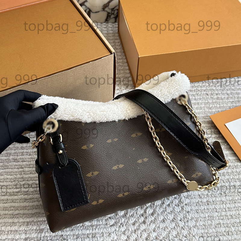 Classic Old Flower Letter Pattern Shoulder Bags Women Luxury Designer Leather Totes Handbag Wallets Hobo Bag Winter Warm Wool Purse Card Holder pouch 26cm