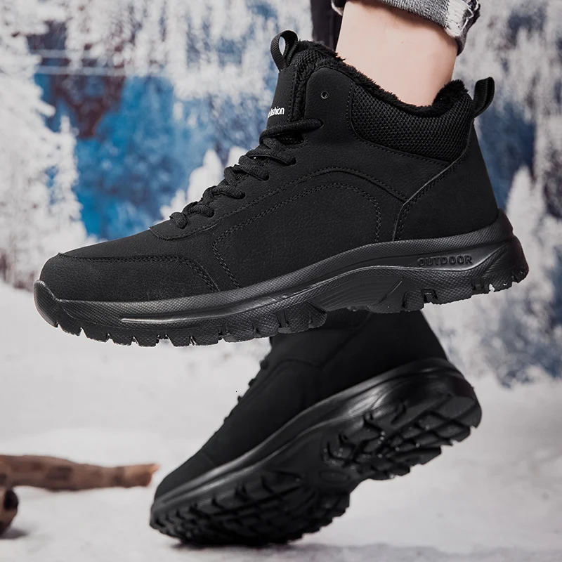 Winter Mens Boots Warm Plush Mens Snow Boots High Quality Winter NonSlip Sneakers Outdoor Mens Hiking Ankle Boots Work Shoes251020