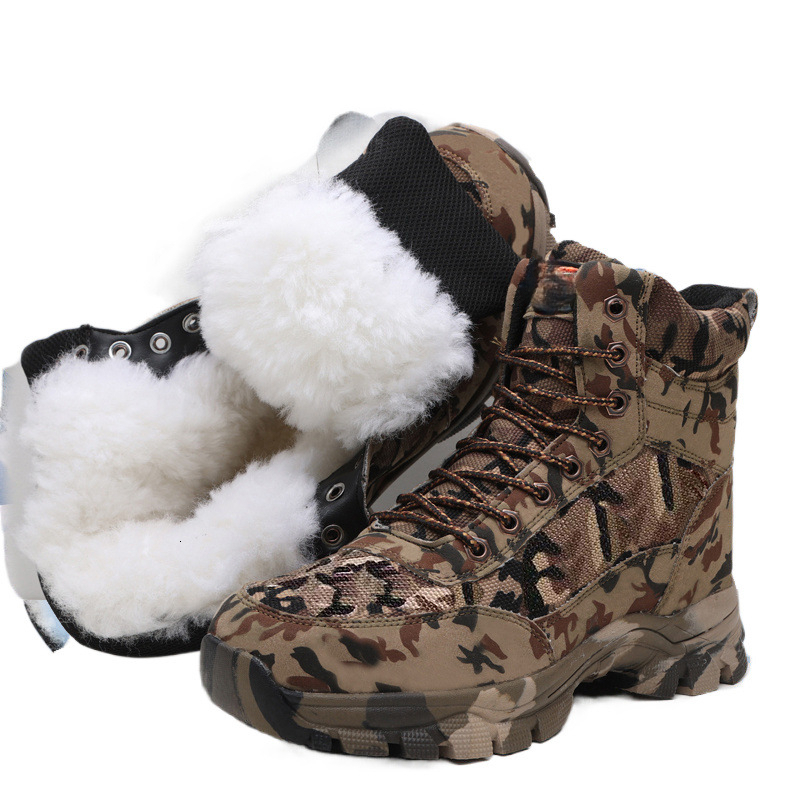 Winter Extra Thick Camouflage Combat Boots Cold Proof Degrees Cotton Shoes Thickened Wool Snow Boots Men s Outdoor Work Shoes