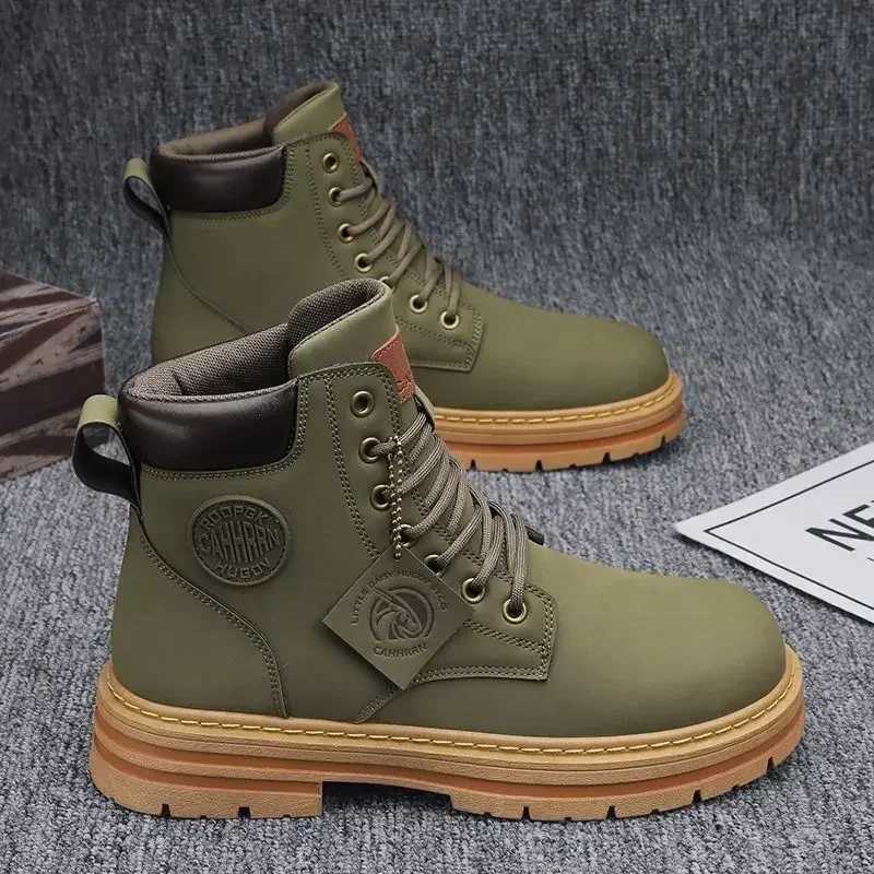 Mens Boots Autumn 2025 High Top Workwear Boots British Style Korean Version Thick Soled Lace Up Anti Slip Warm Waterproof Boots W251024