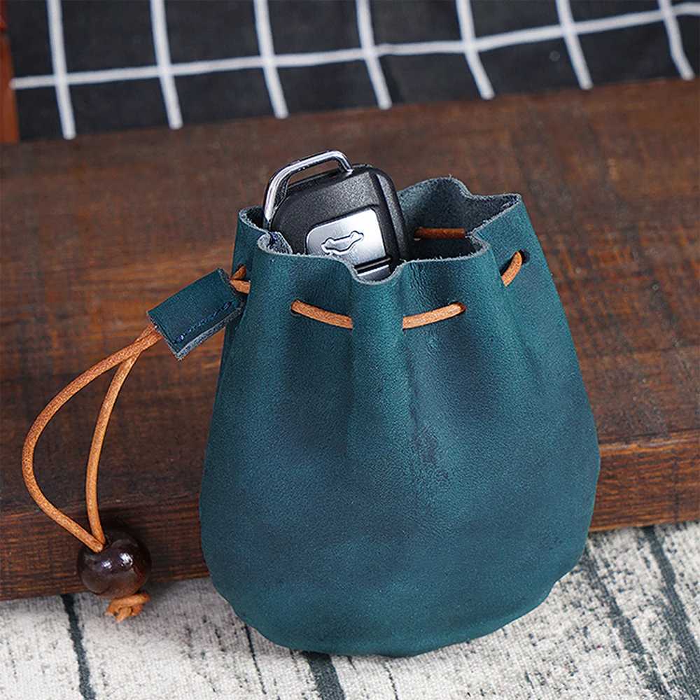 AIGUONIU Original Handmade Genuine Leather Unisex Coin Purse Cow Leather Coins Money Pocket Retro Wallet Drawstring Storage Bag Z251023