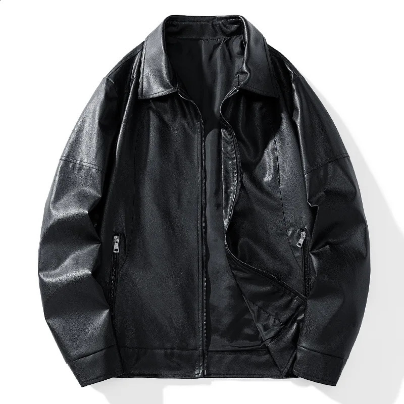 Man Leather Jacket Autumn Street Trend Turn Down Collar Men Coat Versatile Motorcycle Punk Long Sleeve Zipper Male Outerwear 251023
