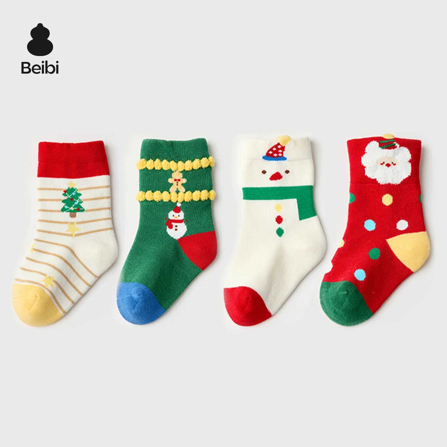 Beibi 4Pair Pack Childrens Socks for Boys and Girls Christmas Collection for Spring Autumn and Winter Suitable for Ages 06 J251024