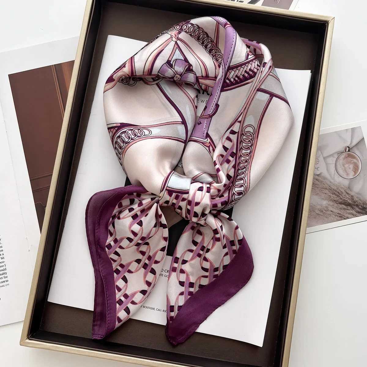 ral Print Shl Square Scarf for Wen Soft Satin Neckerchief Fem Hair Bands Ribbon band Bandana 70X70CM Y251024